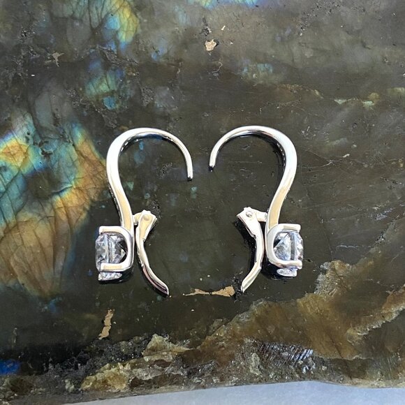 Sterling Silver 925 Round Cubic Zirconia Vermeil Two-tone Leverback Earrings - Picture 6 of 16